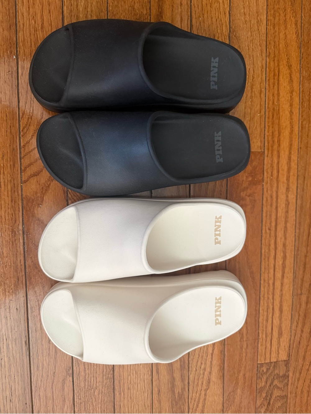 Victoria's Secret PINK Platform Slide Sandals in Black and White